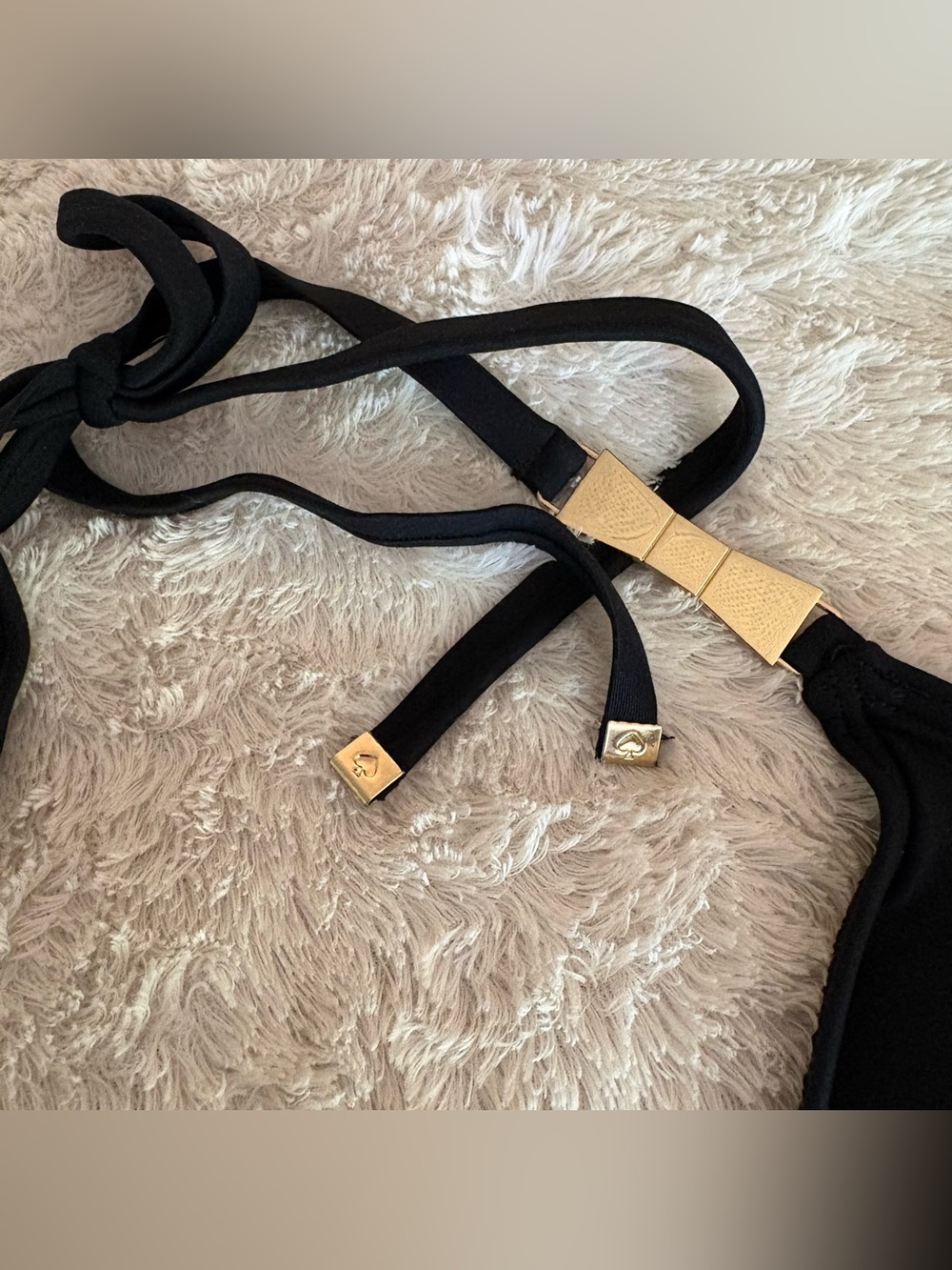 kate spade Black Triangle Bikini with Gold bow Hardware, Size M, EUC - Picture 6 of 13